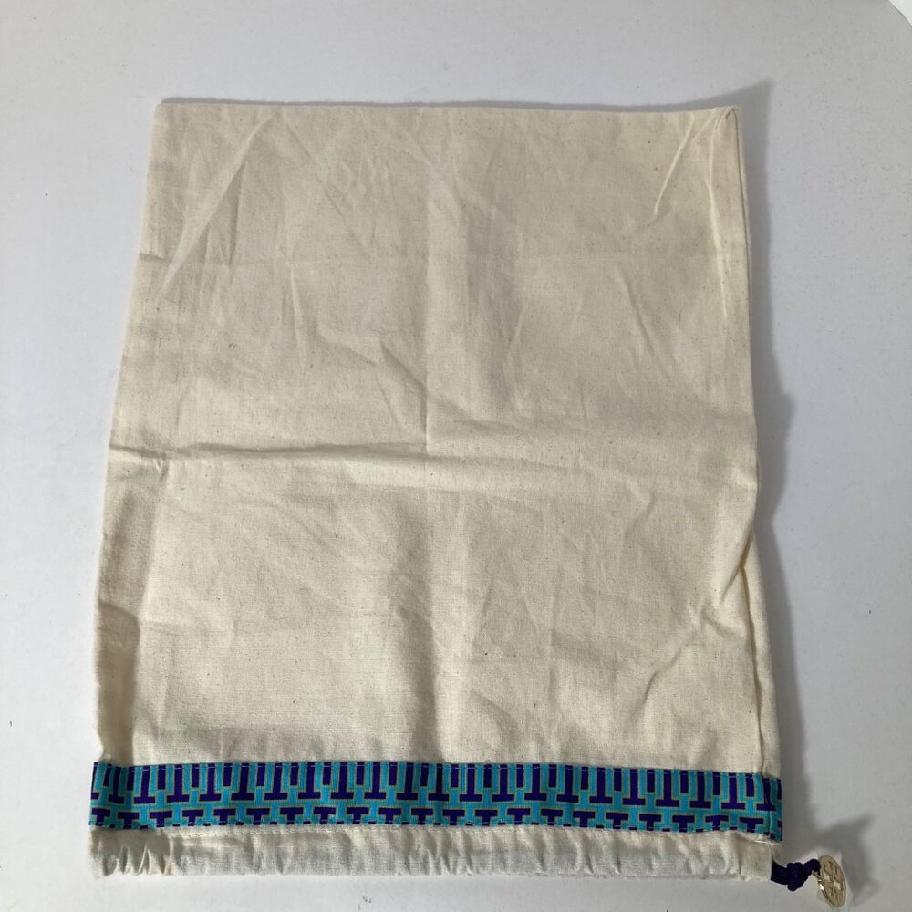 Tory Burch Shoe Dust Bag Drawstring 12 x 15" Cream Blue #2‎
